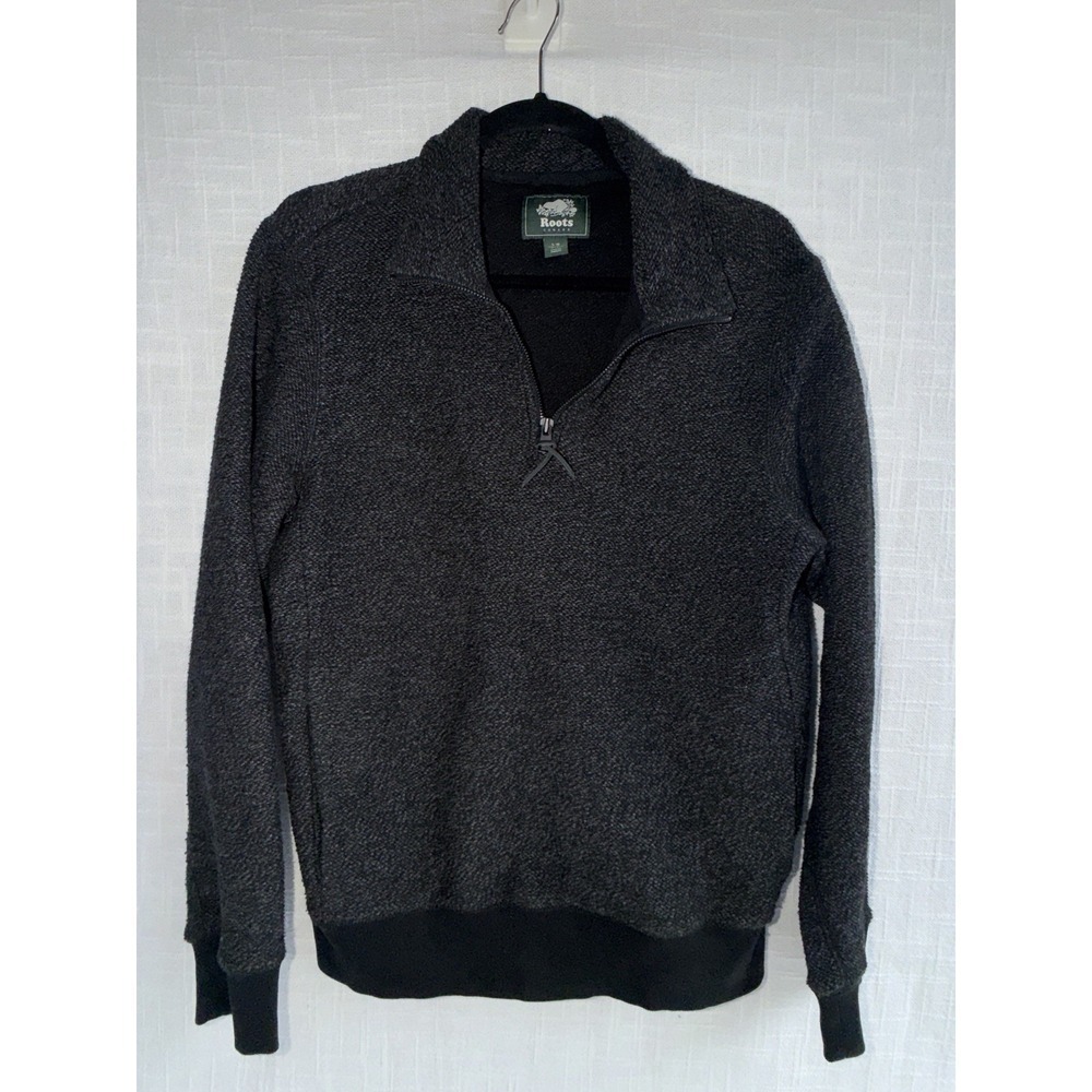 Roots Sweater Mens XXL Black Outdoor Preppy Pullover 1/4 Zip Cotton Knit